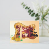 ハロウィーンツリーペーパーカット幽霊&スカル ポストカード (スタンド正面)