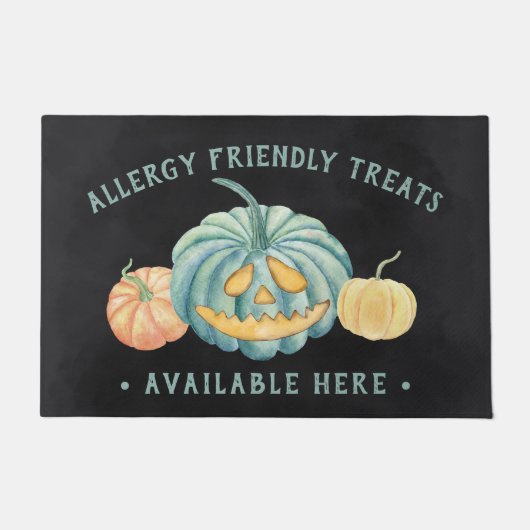 ハロウィーンティール(緑がかった色)カボチャのアレルギフレンドリーー薬 ドアマット (正面)