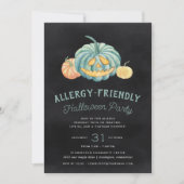 ハロウィーンティール（緑がかった色）カボチャフレンドリーアレルギーパーティー 招待状 (正面)