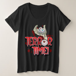 ハロウィーンテロ時間ゾンビハンドと目 プラスサイズTシャツ