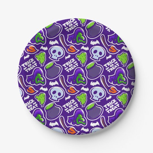 ハロウィーンテーマウィッチズとスカル ペーパープレート (正面)