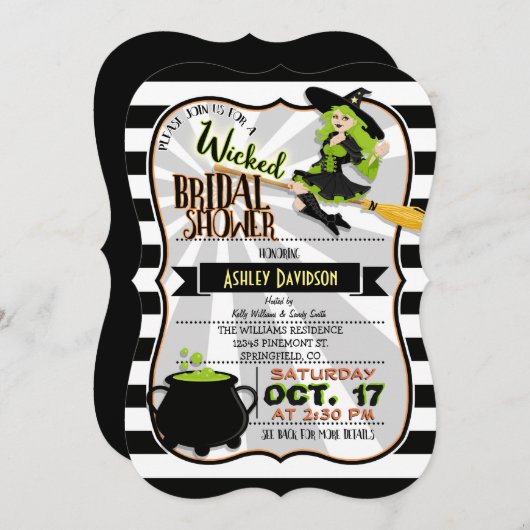 ハロウィーンテーマウィッチブライダルシャワー招待 招待状 (正面/裏面)