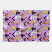 ハロウィーンテーマコラージトスパターンパープル キッチンタオル (横)