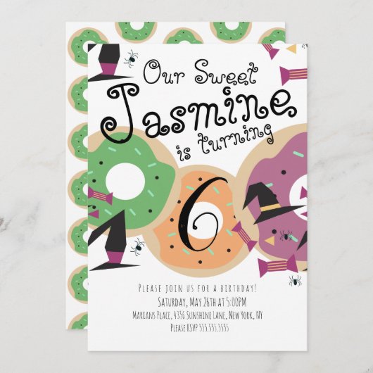 ハロウィーンテーマスプリンクルドナットキャンディ誕生日 招待状 (正面/裏面)