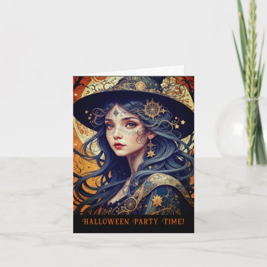 ハロウィーンテーマタトートウィッチパーティの招待状 カード (正面)