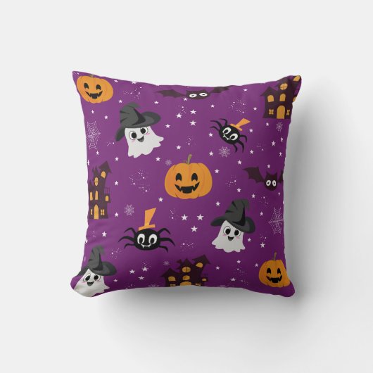 ハロウィーンテーマ紫のシームレスパターン クッション (正面)