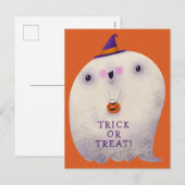 ハロウィーンデコールトリックまたはトリートカワイイ不気味幽霊 シーズンポストカード (正面/裏面)