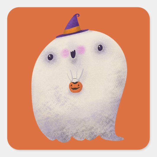 ハロウィーンデコールトリックまたはトリートカワイイ不気味幽霊 スクエアシール (正面)