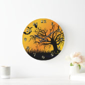 ハロウィーンデザインとこうもり、木とカボチャ ラージ壁時計 (ホーム)