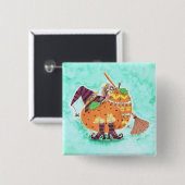 ハロウィーンデザイングリーンボタン 缶バッジ (正面&裏面)