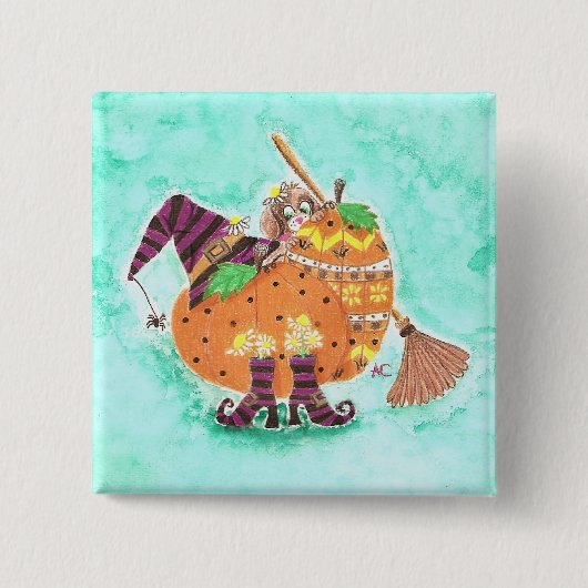 ハロウィーンデザイングリーンボタン 缶バッジ (正面)