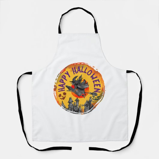 ハロウィーンデザインハッピーハローウィンウィッチ エプロン (正面)