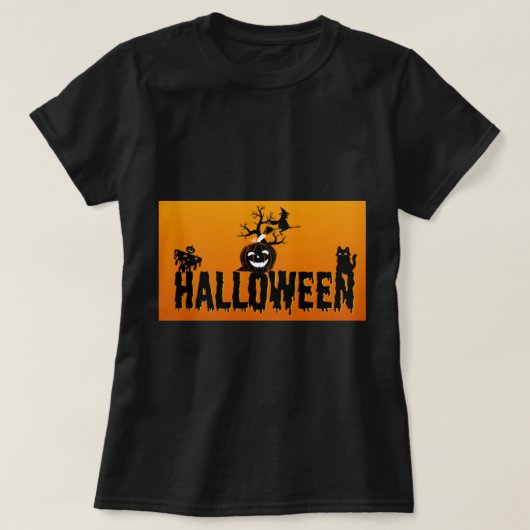 ハロウィーンデザイン女子衣服Tシャツ(黒) Tシャツ (デザイン正面)