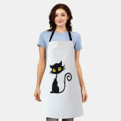 ハロウィーンデザイン黒猫&イエローアイズ エプロン (着用した状態)
