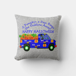 ハロウィーントラックカボチャ保ーデイ遠くにゴブリン クッション