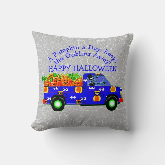 ハロウィーントラックカボチャ保ーデイ遠くにゴブリン クッション (正面)