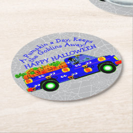 ハロウィーントラックカボチャ保ーデイ遠くにゴブリン ラウンドペーパーコースター