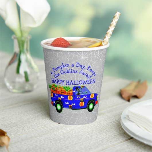 ハロウィーントラックカボチャ保ーデイ遠くにゴブリン 紙コップ (インサイチュ)