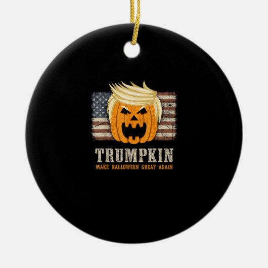 ハロウィーントランプキンヴィンテージ米国旗おもしろい セラミックオーナメント (正面)