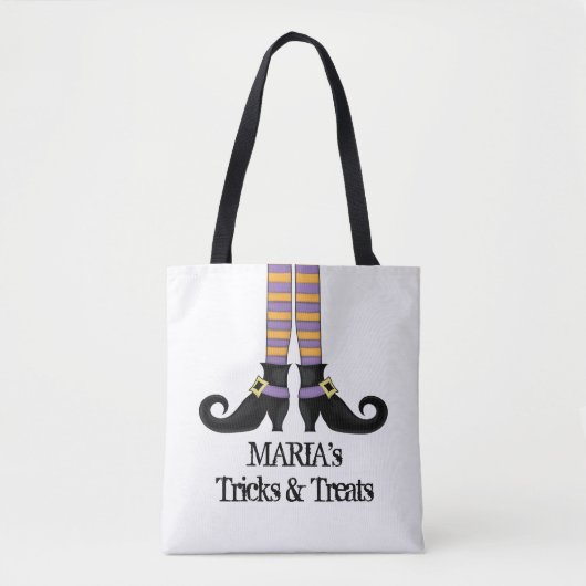 ハロウィーントリックまたはお洒落魔女の靴を扱う トートバッグ (正面)