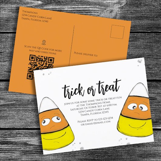 ハロウィーントリックまたはキャンディーコーンマップQRコード ポストカード