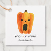 ハロウィーントリックまたはトリートウォーターカラーパンプキンキッズ フェイバータグ (正面)