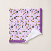 ハロウィーントリックまたはトリートカボチャ模様パープル バスタオルセット (ウォッシュタオル)