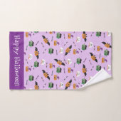 ハロウィーントリックまたはトリートカボチャ模様パープル バスタオルセット (ハンドタオル)