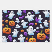 ハロウィーントリックまたはトリートカボチャboo幽霊ブラック ラッピングペーパーシート (正面3)