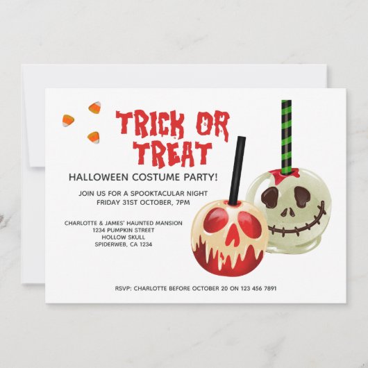 ハロウィーントリックまたはトリートキャンディスカル 招待状 (正面)