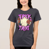ハロウィーントリックまたはトリートタイポグラフィ幽霊パンプキン トライブレンドTシャツ (正面)