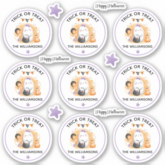 ハロウィーントリックまたはトリートネームガールキスカット シール (正面)