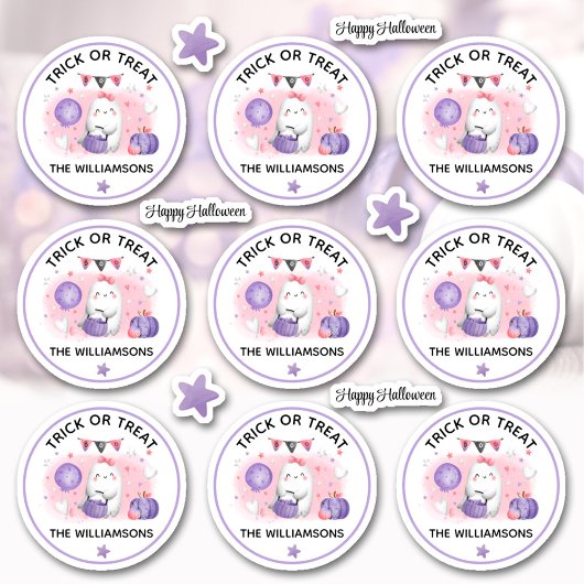 ハロウィーントリックまたはトリートネームピンクキスカット シール