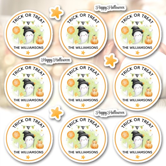 ハロウィーントリックまたはトリートネーム幽霊キスカット シール