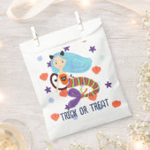 ハロウィーントリックまたはトリートパステルマーメイドキャット フェイバーバッグ (クリップ留めされた状態)