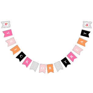 ハロウィーントリックまたはトリートピンクカボチャとクモ バンティングフラッグ