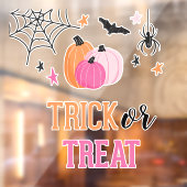 ハロウィーントリックまたはトリートピンクカボチャのスパイダーウェブ ウィンドウサイン (シート2)