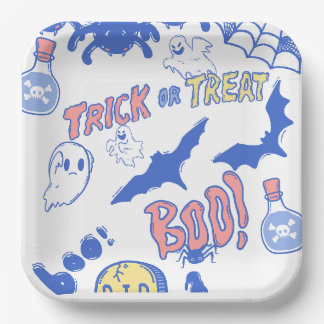 ハロウィーントリックまたはトリートプレート-おもしろいと不気味Pa ペーパープレート