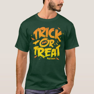 ハロウィーントリックまたはトリート不気味こうもりロゴ Tシャツ