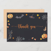 ハロウィーントリックまたはトリート サンキューカード (正面/裏面)