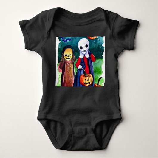 ハロウィーントリックまたはトレーター ベビーボディスーツ (正面)