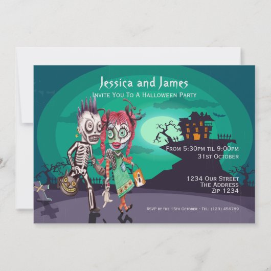 ハロウィーントリックまたはパーソナライズされた治療 招待状 (正面)