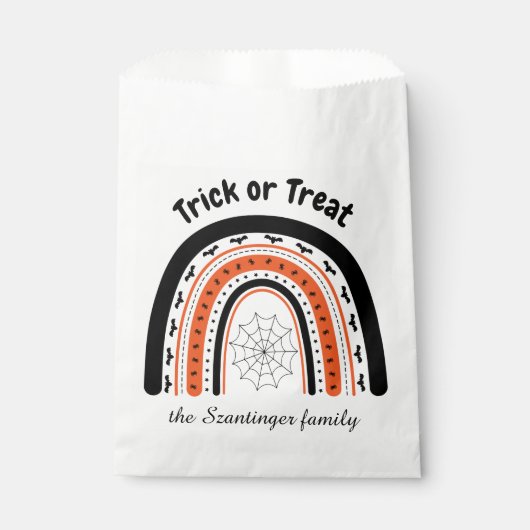 ハロウィーントリックまたはレインボーこうもりの治療パーソナライズされた フェイバーバッグ (正面)