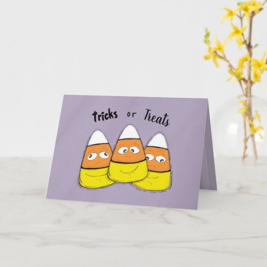 ハロウィーントリックまたは可愛いキャンディをお洒落扱う カード (黄色い花)