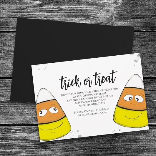 ハロウィーントリックまたは可愛いキャンディーコーンのシンプル治療 招待状