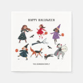 ハロウィーントリックまたは子供の休日を扱う スタンダードカクテルナプキン (正面)