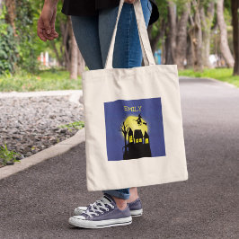 ハロウィーントリックまたは幽霊のよく出るトリートハウスウィッチムーン トートバッグ