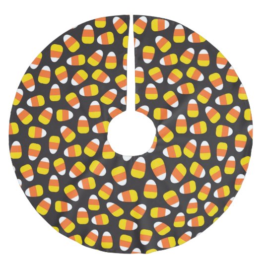 ハロウィーントリックまたは治療キャンディコーンパターンブラック ブラッシュドポリエステルツリースカート (正面)