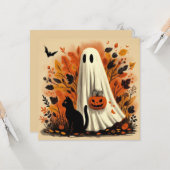 ハロウィーントリックまたは治療幽霊と黒猫 カード (正面/裏面インサイチュ)