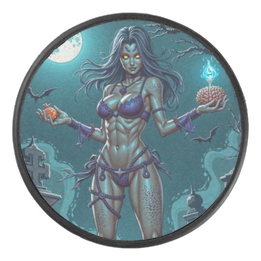 ハロウィーントリートまたはゾンビガールフレンドw脳 アイスホッケーパック (正面)